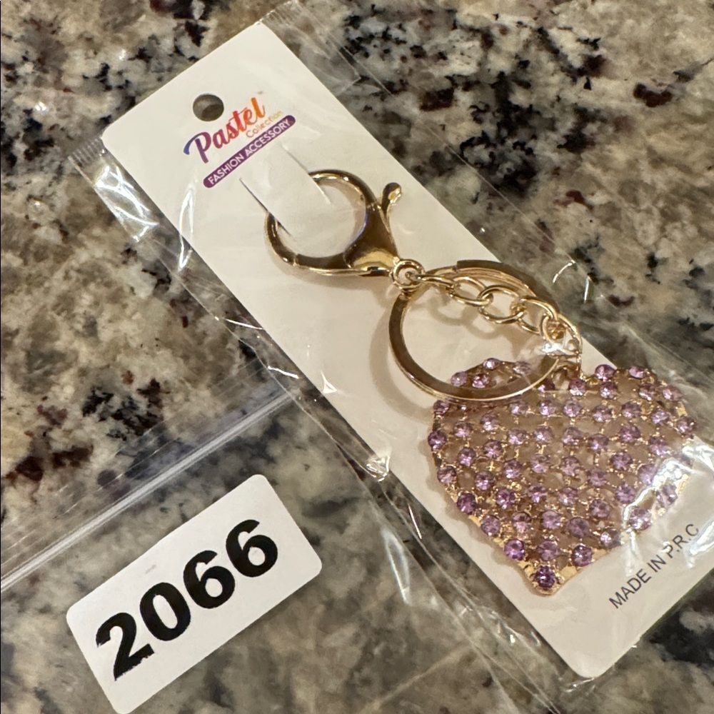 2066‎ Light Purple Stones Heart Key Ring & Bag Charm